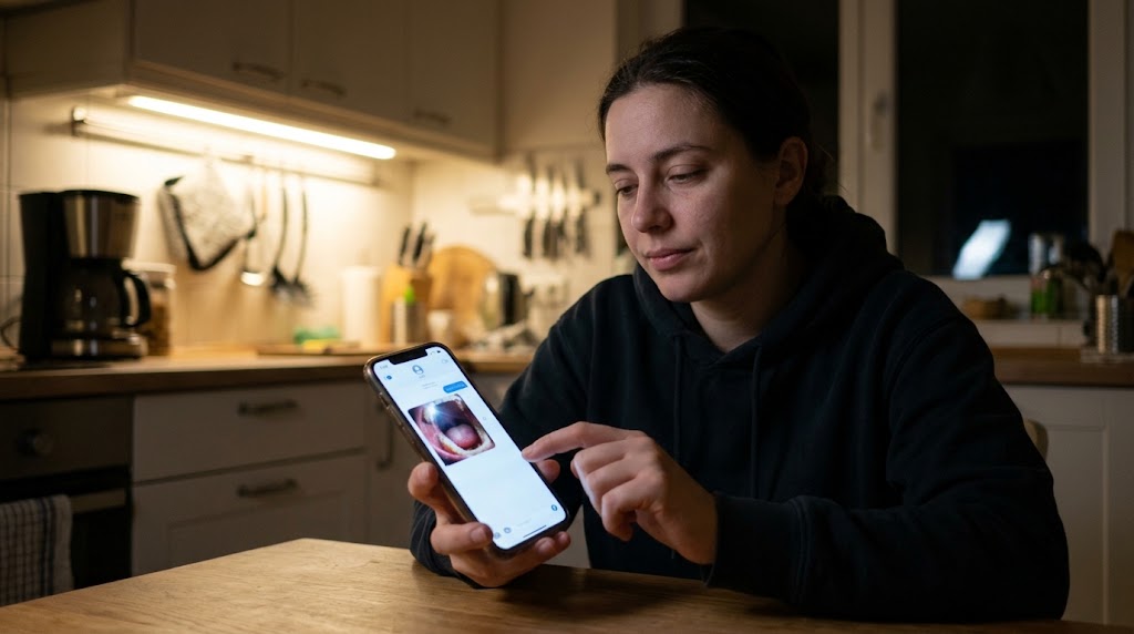 A person sends a mouth video from a phone